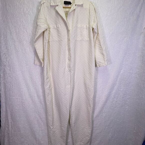 Hatch Cream The Art Maternity 100% Cotton Textured Long Sleeve Jumpsuit Size 0 - Picture 2 of 12